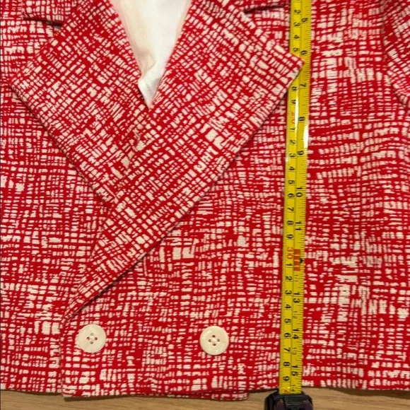 STAUD Textured Red and White Cropped Blazer - Picture 7 of 9